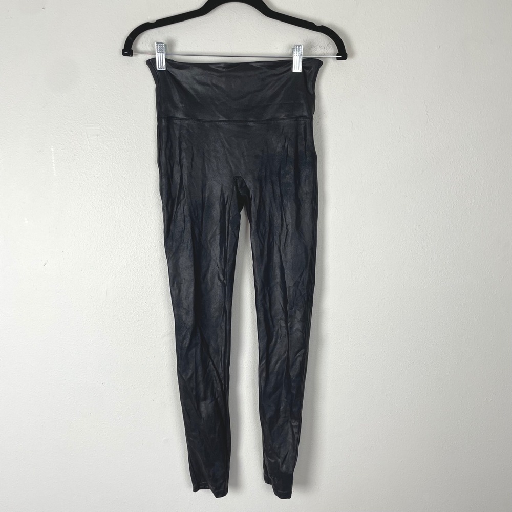 SPANX Faux Leather Leggings Black High Waisted Tummy‎ Control Women's Medium
